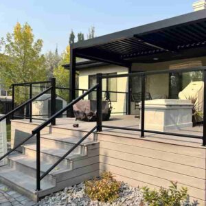 Composite deck with aluminum and glass railings built by CBS Alberta in Edmonton