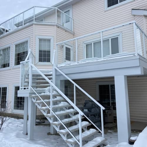 Edmonton Railing project, Glass railing, stair railing and aluminum railing for balcoinie, deck and stairs.