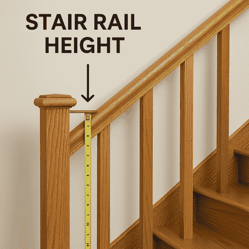 Measuring from the Top of Handrail to Tread Nosing – Stair Railing Height Illustration showing how to measure stair railing height from the top of the handrail straight down to the nosing of the stair tread.
