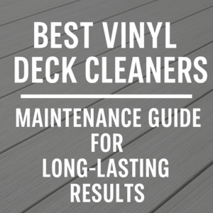 Homeowner cleaning a vinyl deck with soft brush and mild cleaner under sunlight – Vinyl decking maintenance in Canada